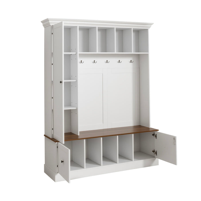 Hall Tree With Shoe Storage Bench, Entryway Coat Rack With 5 Hooks