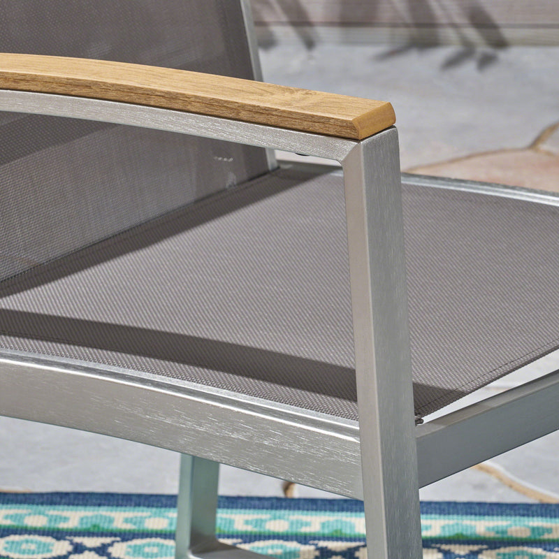 Poetic - Outdoor Dining Chair With Faux Wood Arms And Aluminum Frame (Set of 2) - Gray