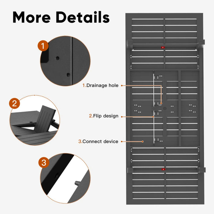 Extendable Outdoor Dining Table, All Weather, Slatted Top, Rust Proof - Gray
