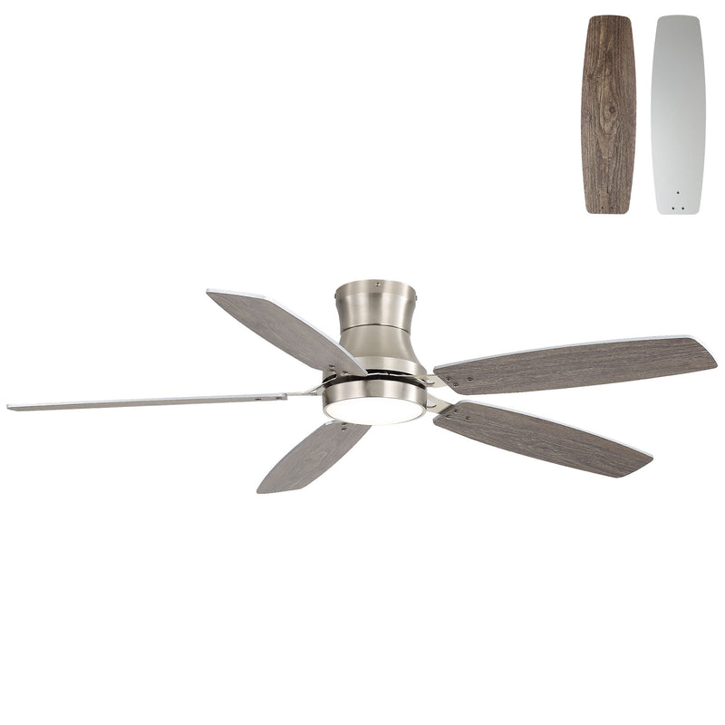 42" Low Profile Ceiling Fan With Light, 18W Dimmable LED, Reversible DC Motor, Quiet Operation, 5 Blades, Remote Included - Silver