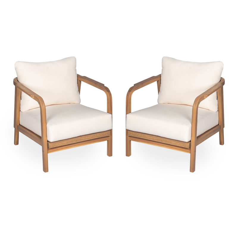 Outdoor Lounge Chair With Woven Backrest, Solid Wood Frame, Comfortable Cushions