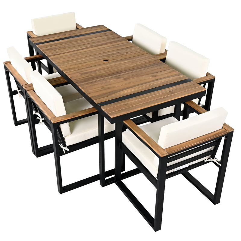 7 Pieces Outdoor Dining Set Patio Dining Table And Chair Set With And Removable Cushions For Patio