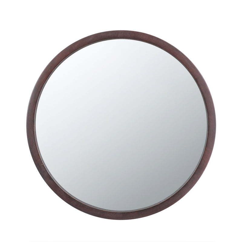 Circle Wall Mirror With Wooden Frame, Wall Mirror For Living Room