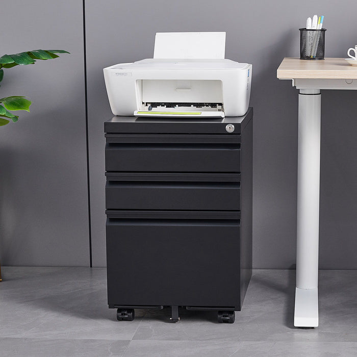 Contemporary 3 Drawer Mobile Filing Cabinet With Lock, Metal Office Storage For Legal / Letter Size