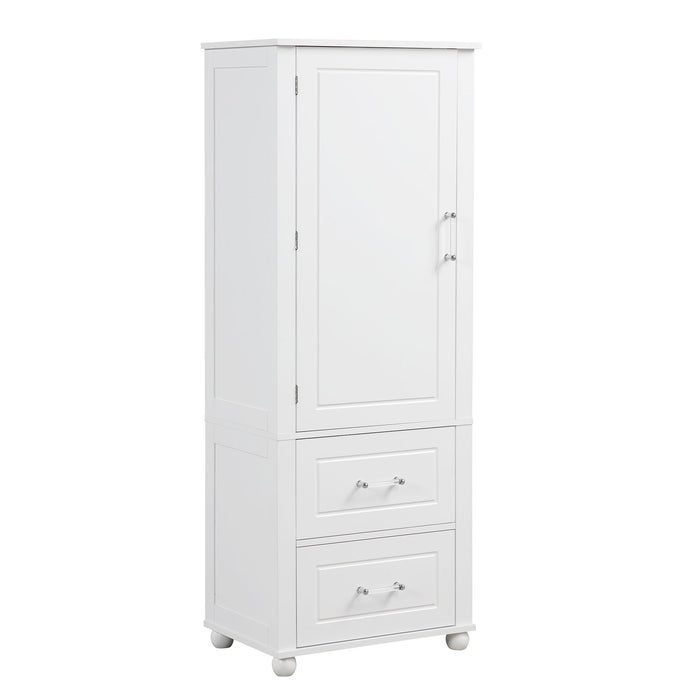 Tall Freestanding Bathroom Storage Cabinet With 2 Drawers And Adjustable Shelf