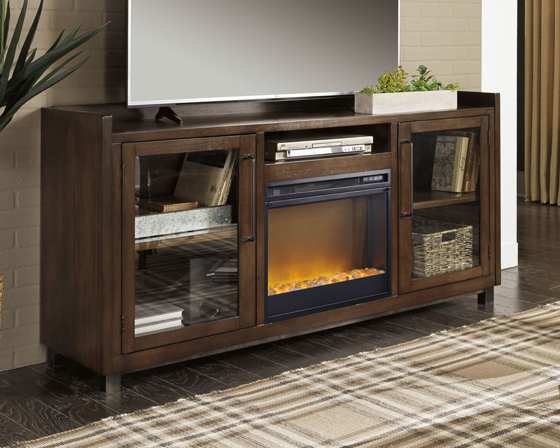 Starmore - 70" TV Stand With Glass/Stone Fireplace Insert - Brown