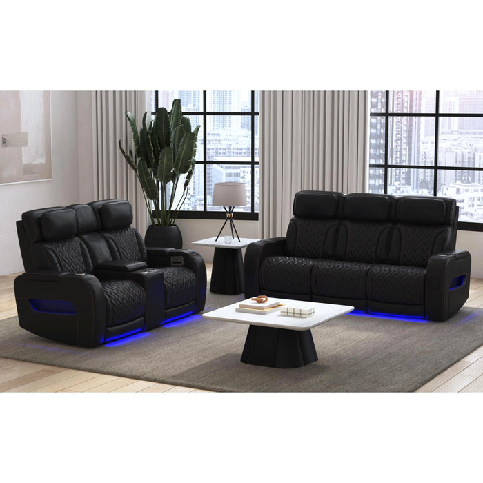 Prime Time P3 Living Room Set in Jett Black with Red Stitching