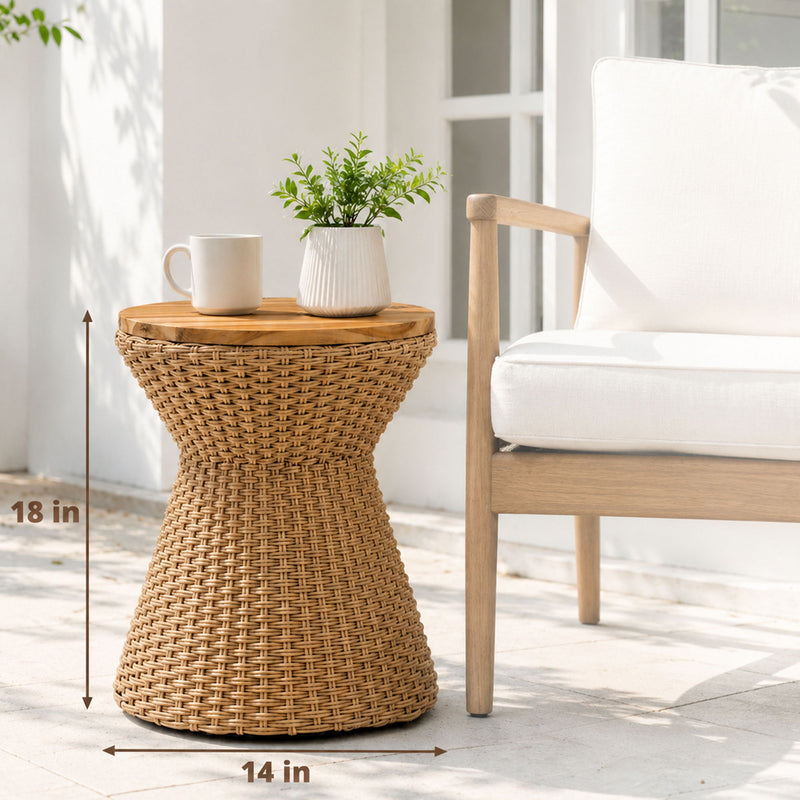 Stool With Lid, Wicker Accent Table, Indoor Outdoor Side Table - Brown White