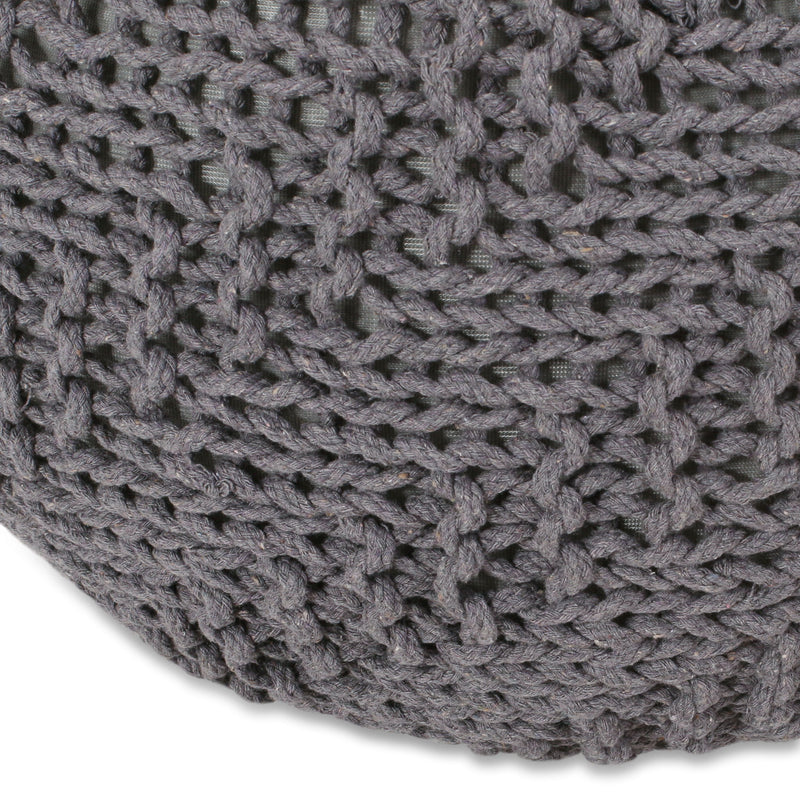 Hazel - Modern Knitted Cotton Yarn Round Pouf With Eco Friendly Pet Fibers - Dark Gray