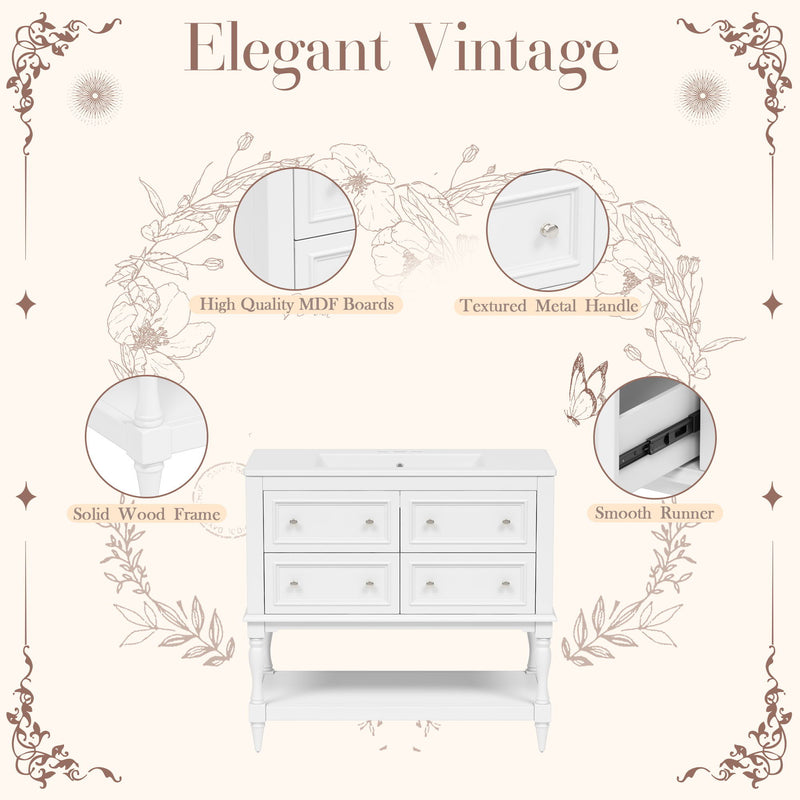 Bathroom Vanity Cabinet With Undermount Sink, 4 Drawer Set