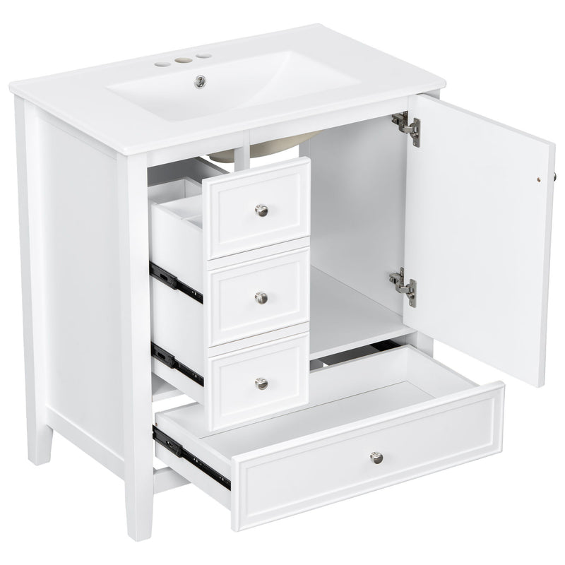 Modern Bathroom Vanity With Sink, 1 Cabinet & 3 Drawers