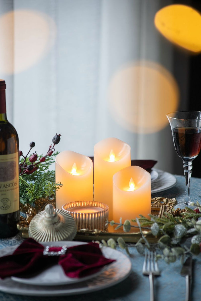 Flickering LED Candles With Remote Timer (Set of 3) - Ivory