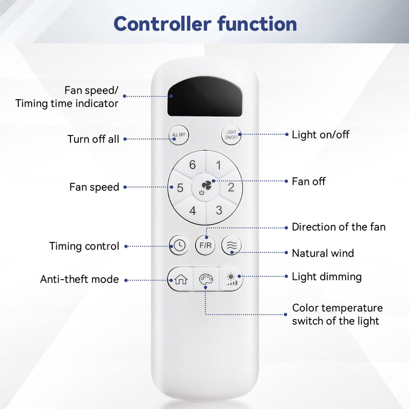 52" Ceiling Fan With 18W LED Light And Remote Control, 3 Blades DC Motor