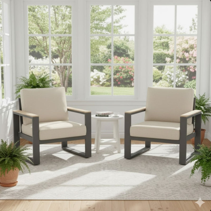 All-Weather Patio Armchairs With Thick Cushions (Set of 2)