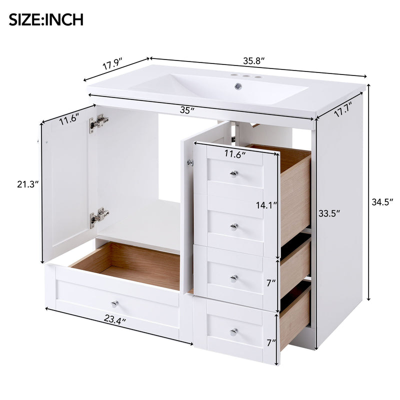 Shaker Free Standing Bathroom Vanity Cabinet With Sink, Soft Close Drawers, Soft Close Doors