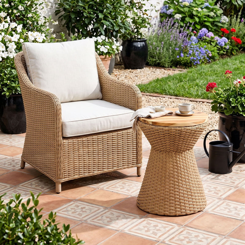 Stool With Lid, Wicker Accent Table, Indoor Outdoor Side Table - Brown White