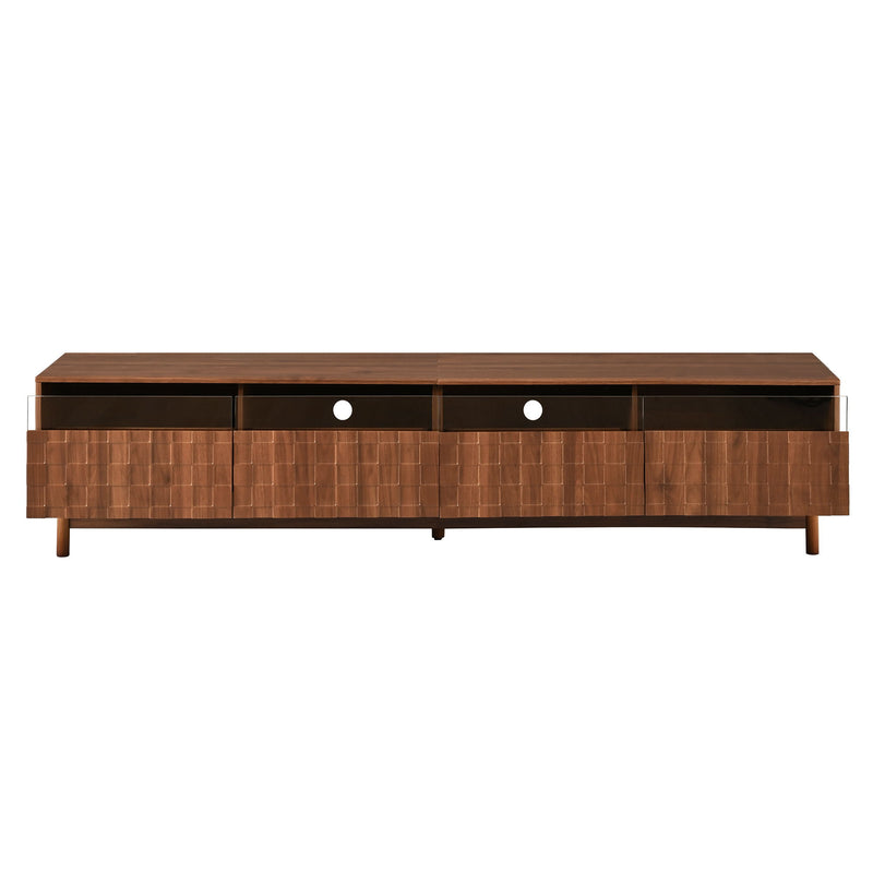 TV Stand With LED Lights And Glass Drawers For Living Room - Walnut