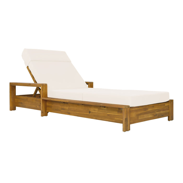 Chaise Lounge Set With 4 Fold Cushion And Built In Headrest, 3 Position Adjustable, For Patio Pool - Cream / Teak