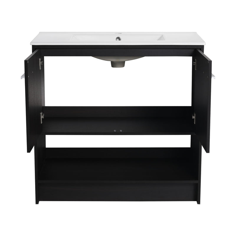 Modern Bathroom Vanity With Ceramic Sink, Freestanding Cabinet, Soft Closing Doors