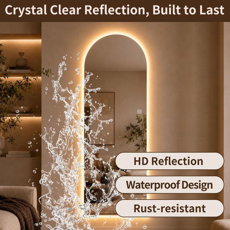 65" X 21" Arched LED Full Length Mirror, Wall Mounted Lighted Full Body Mirror With Frosted Edge Lighting, 3 Color Temperatures & Stepless Dimming - Silver