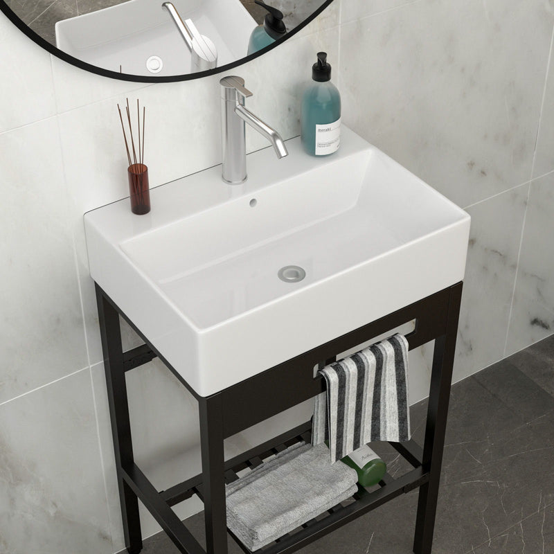 Console Sink With 304 Legs, 24" X 16.75", Wall Mounted Design - White / Black