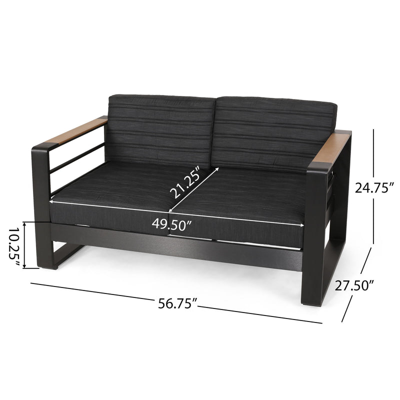 Loveseat With Slat Paneling And Aluminum Frame - Black