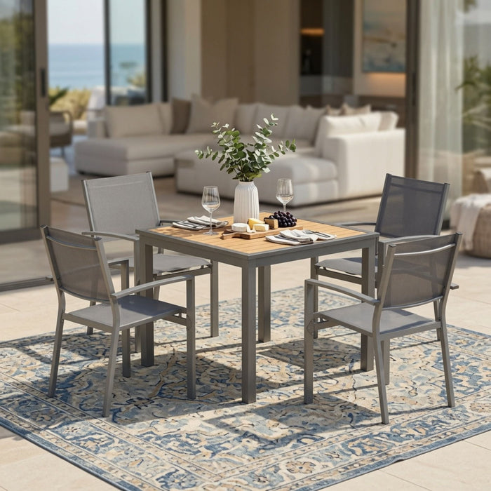 5 Piece Patio Dining Set, Table And Chairs For Outdoor Use - Gray