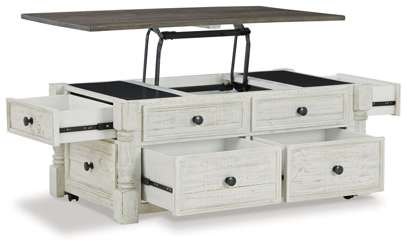 Havalance - Lift Top Cocktail Table with Storage Drawers - White / Gray