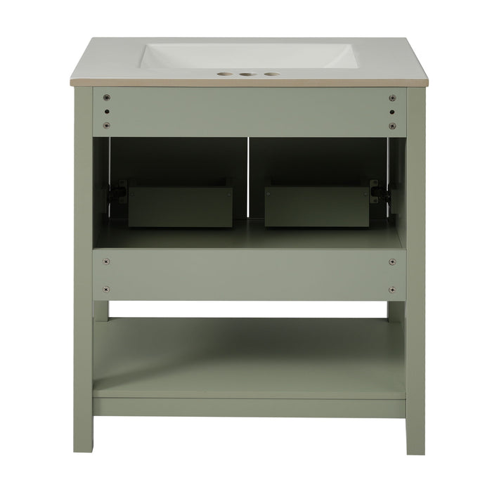 Elegant Bathroom Vanity With Ceramic Sink And Versatile Storage