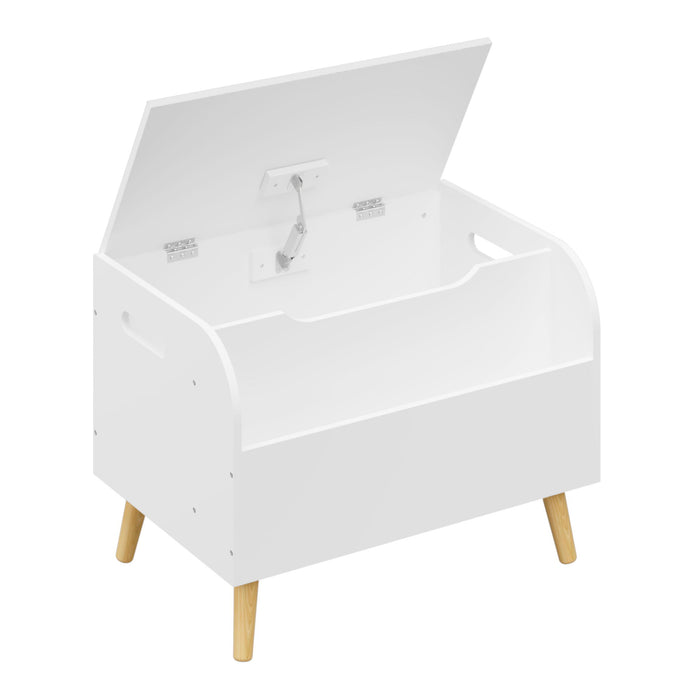 Toy Box With Front Bookshelf, Flip Top Lid, Safety Hinge For Kids Room Organization - White