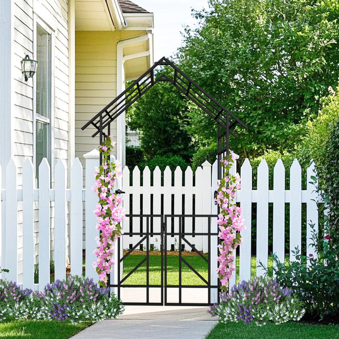 Garden Arch With Gate Climbing Plants Support Outdoor - Black