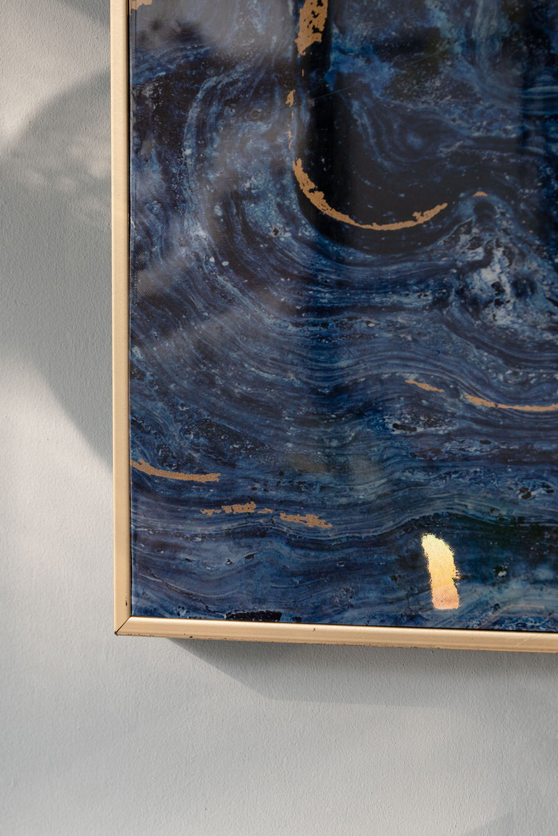 Framed Art Panels, Unique Marbled Design (Set of 2) - Blue