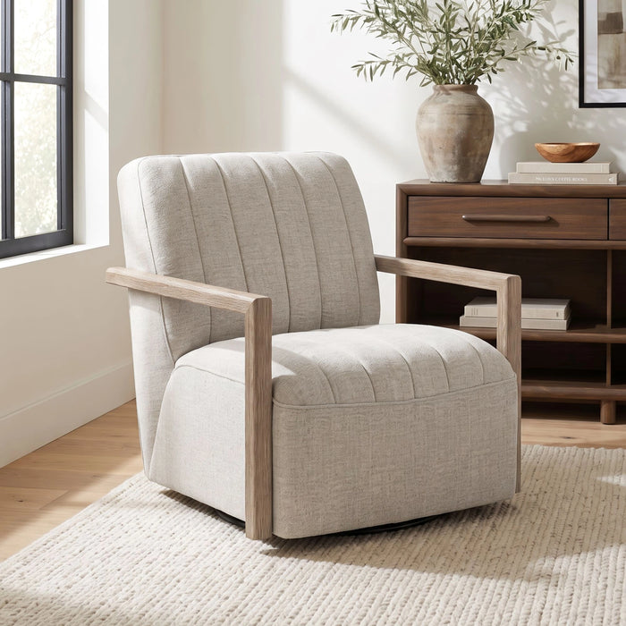 Blaze Swivel Chair in Laurence Cream with Natural Arm
