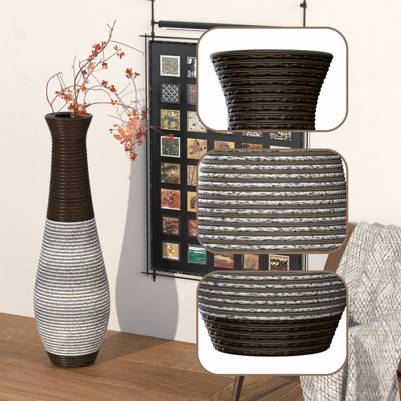 Tall Standing Designer Floor Vase Durable Artificial Rattan Elegant 2 Tone Finish Ideal Decor Accent For Living Room, Bedroom, Entryway Stylish Home Decor Statement Piece - Black / Gray