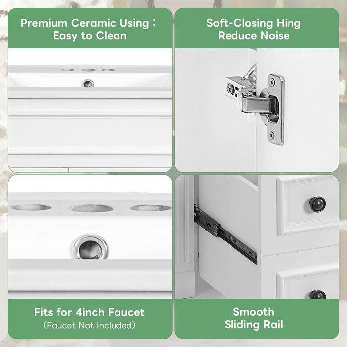Bathroom Vanity With Sink, Compact Cabinet & 2 Drawers And Adjustable Shelf