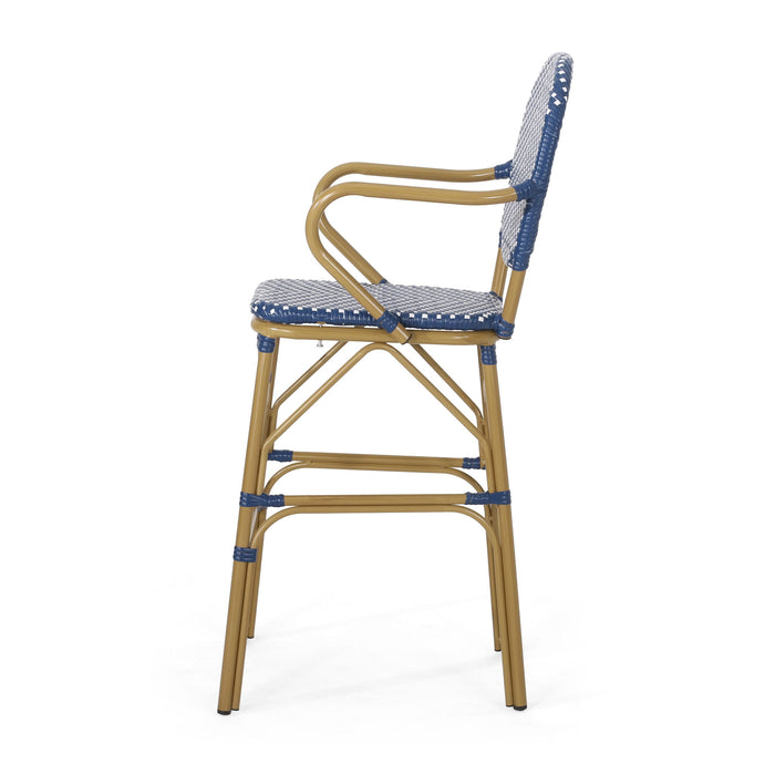 Outdoor Wicker And Aluminum French Barstools (Set of 2)