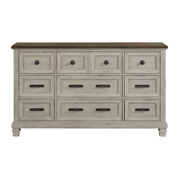 Farmington 9-Drawer Dresser in Medium Brown and Washed Stone