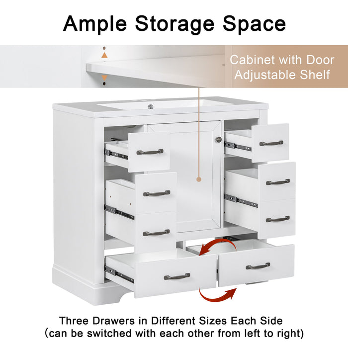 Modern Bathroom Vanity Base Only, 6 Drawer Storage With Adjustable Shelf