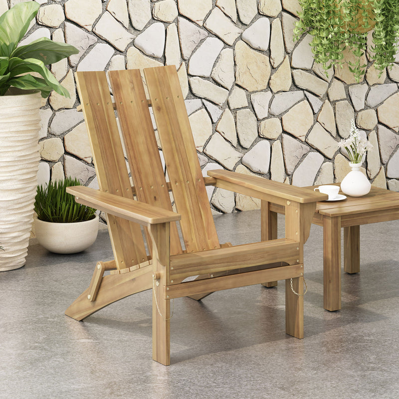 Outdoor Foldable Adirondack Chair With Slat Back - Natural