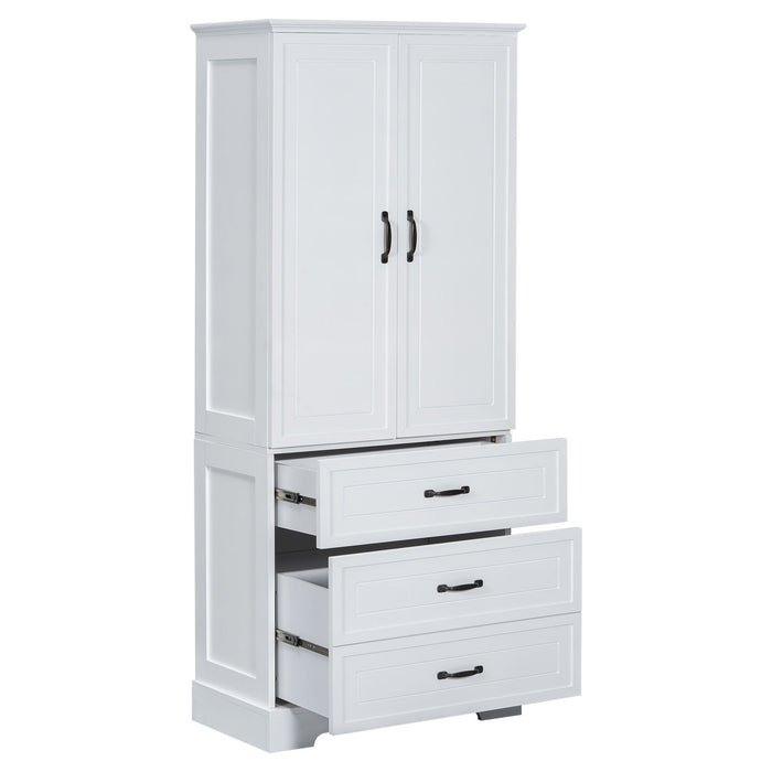 Tall Bathroom Storage Cabinet With 2 Doors And Drawers, Adjustable Shelf - White