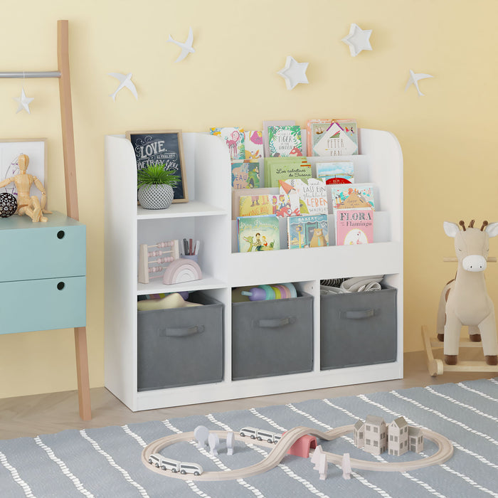 Bookcase And Bookshelf With 3 Collapsible Drawers, Multifunctional Display Stand