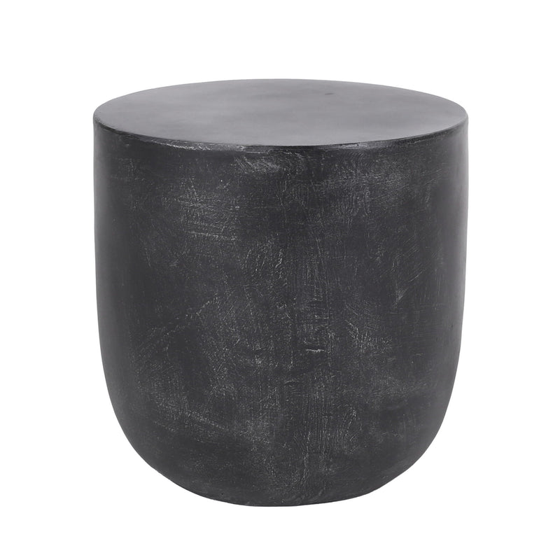 Outdoor Lightweight Concrete End Table With Natural Texture - Matte Black