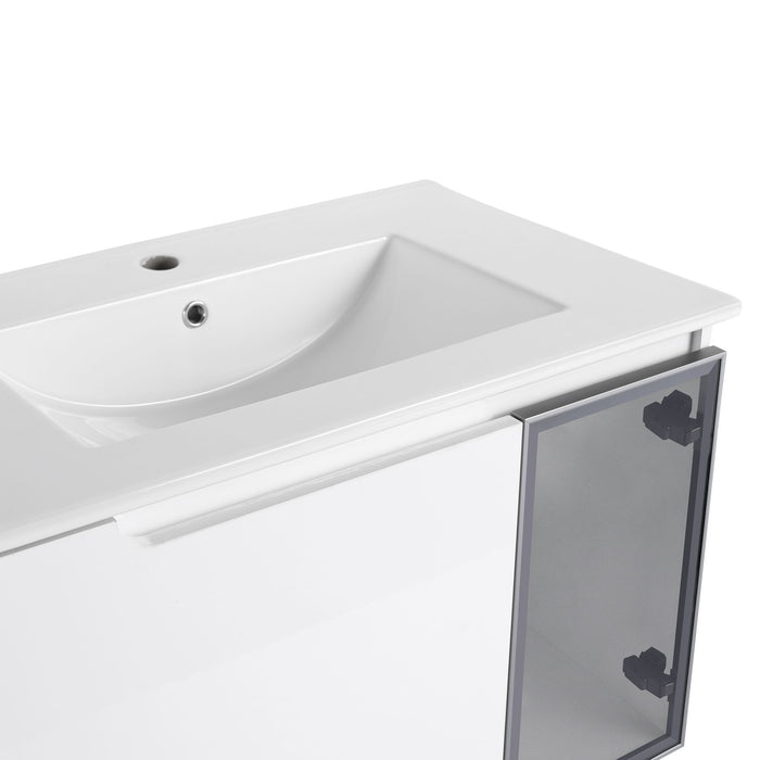 Wall Mounted Bathroom Vanity With Sink, Soft Close Doors, Cabinet & Half Door