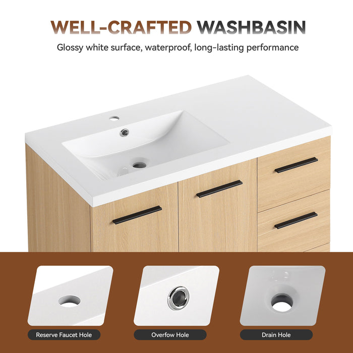 Freestanding Bathroom Vanity Set With Tall Linen Cabinet, 3 Drawers And Large Storage, Single Sink