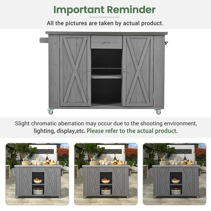Outdoor Kitchen Island With Stainless Steel Top, Ample Storage Space, Towel And Spice Racks And A Bottle Opener
