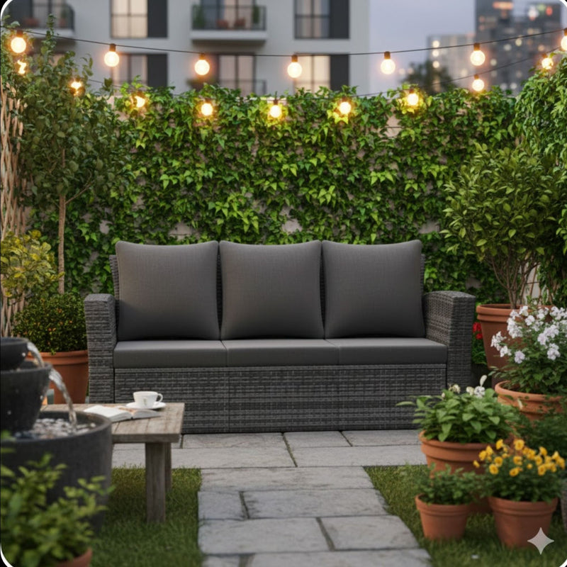 All-Weather Wicker 3 Seat Patio Sofa With Thick Cushions