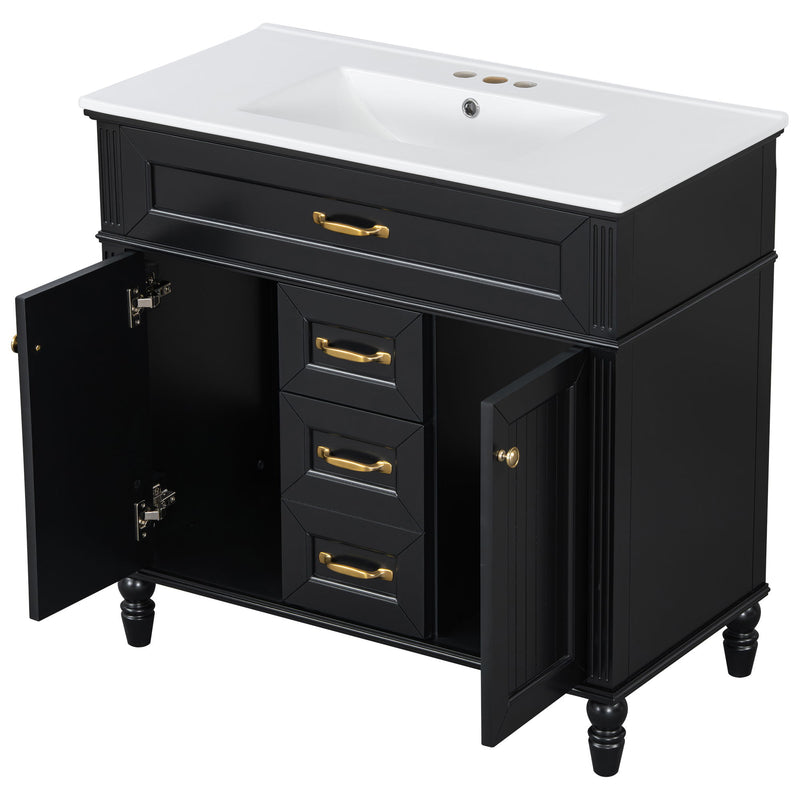 Bathroom Vanity With Sink, Flip-Out Top Drawer, Soft Close Doors, 2 Storage Drawers