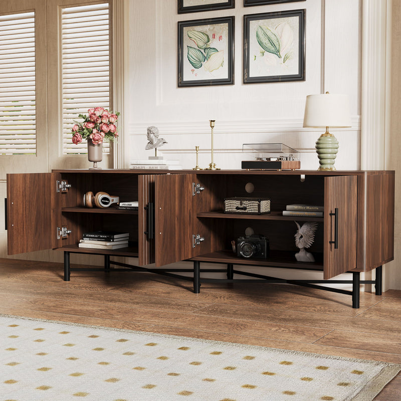 4 Door TV Cabinet, 2 Storage Spaces, Adjustable Shelves