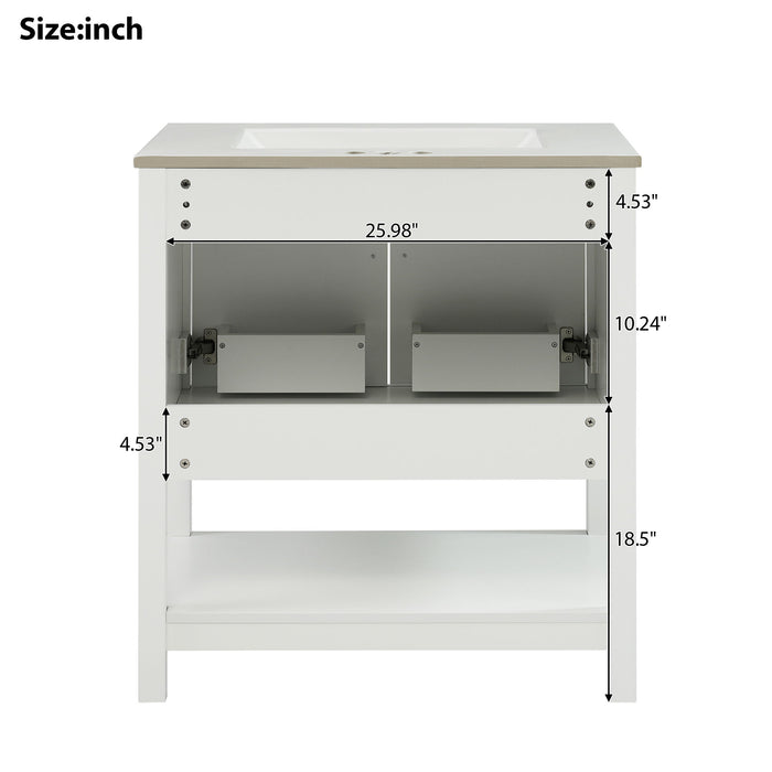 Elegant Bathroom Vanity With Ceramic Sink And Versatile Storage