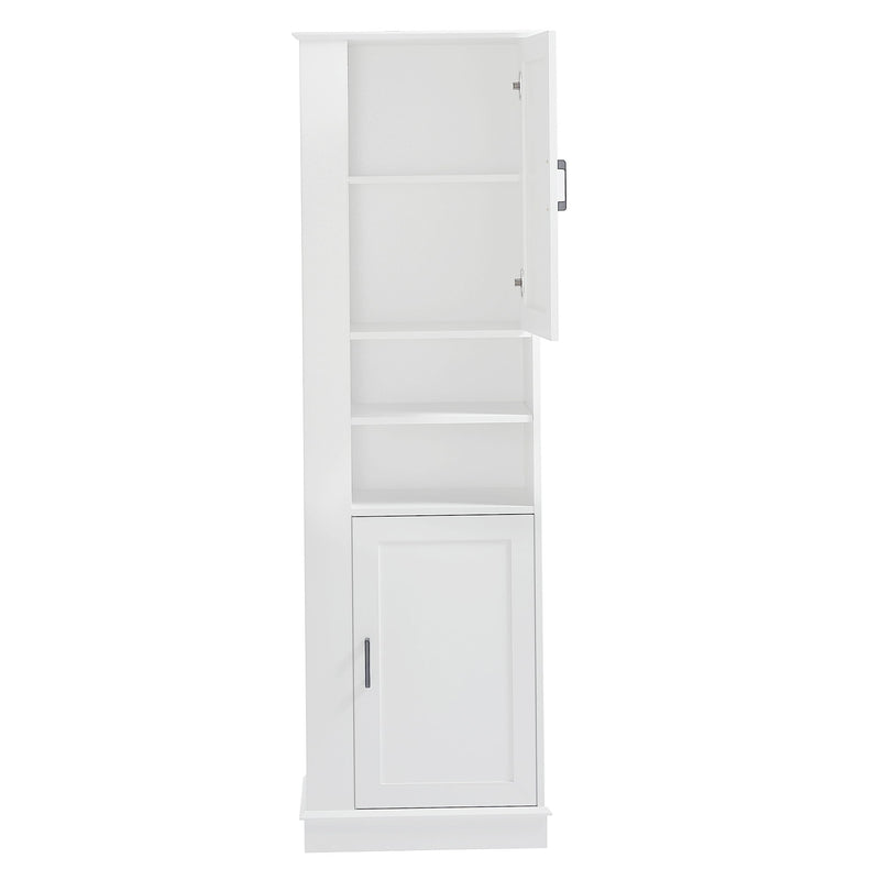 Tall Freestanding Bathroom Storage Cabinet With Adjustable Shelves And Side Hooks Board, Rectangle Design